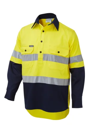 7WM415 SHIRT L/SLEEVE MASTER HI VIS D/N 2 TONE 190GSM COTTON DRILL - CLOSED FRONT