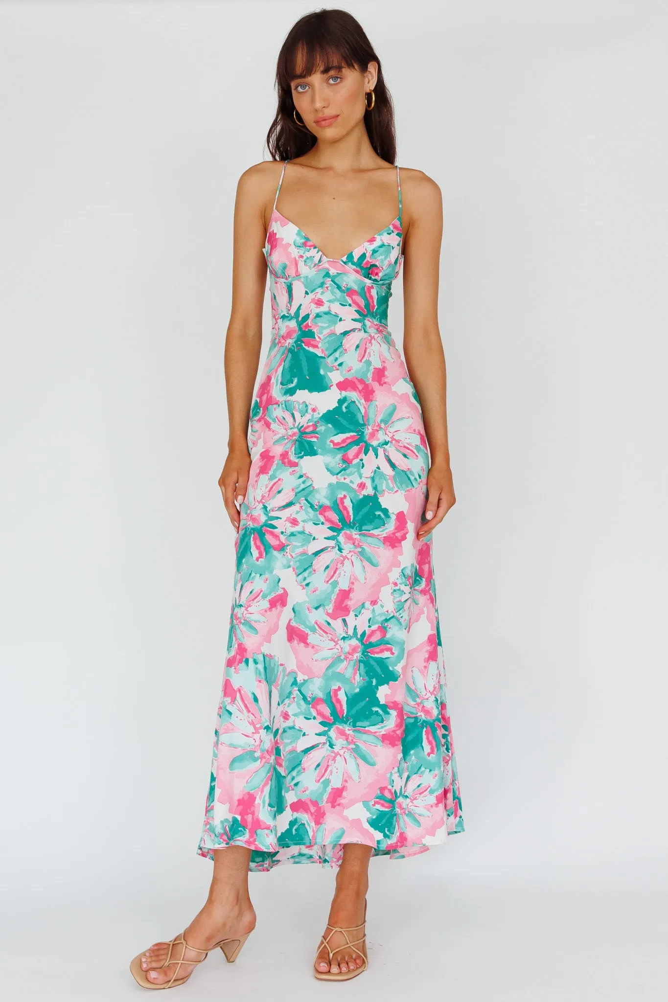 Alora Tie-Up Back Maxi Dress Flower Green