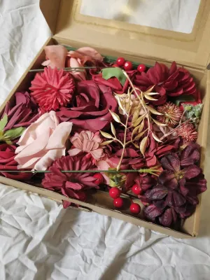 Artificial Burgundy Flowers Box Set