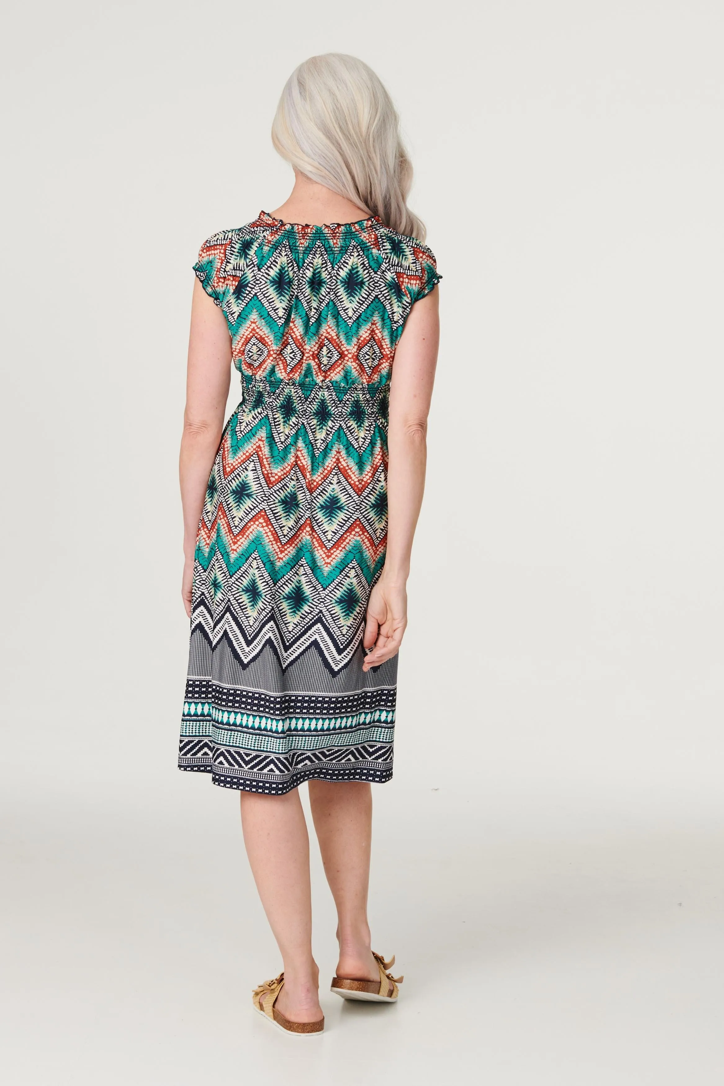 Aztec Print Smocked Detail Dress