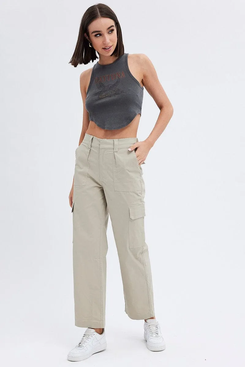 Beige Cargo Pants Mid Rise Carpenter