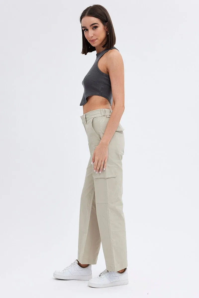 Beige Cargo Pants Mid Rise Carpenter