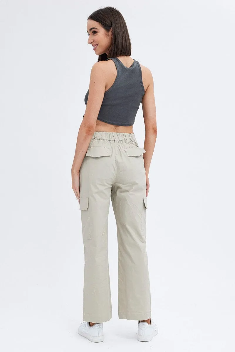 Beige Cargo Pants Mid Rise Carpenter