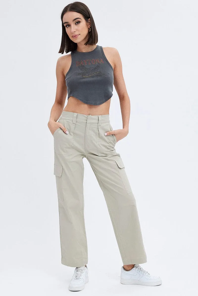 Beige Cargo Pants Mid Rise Carpenter