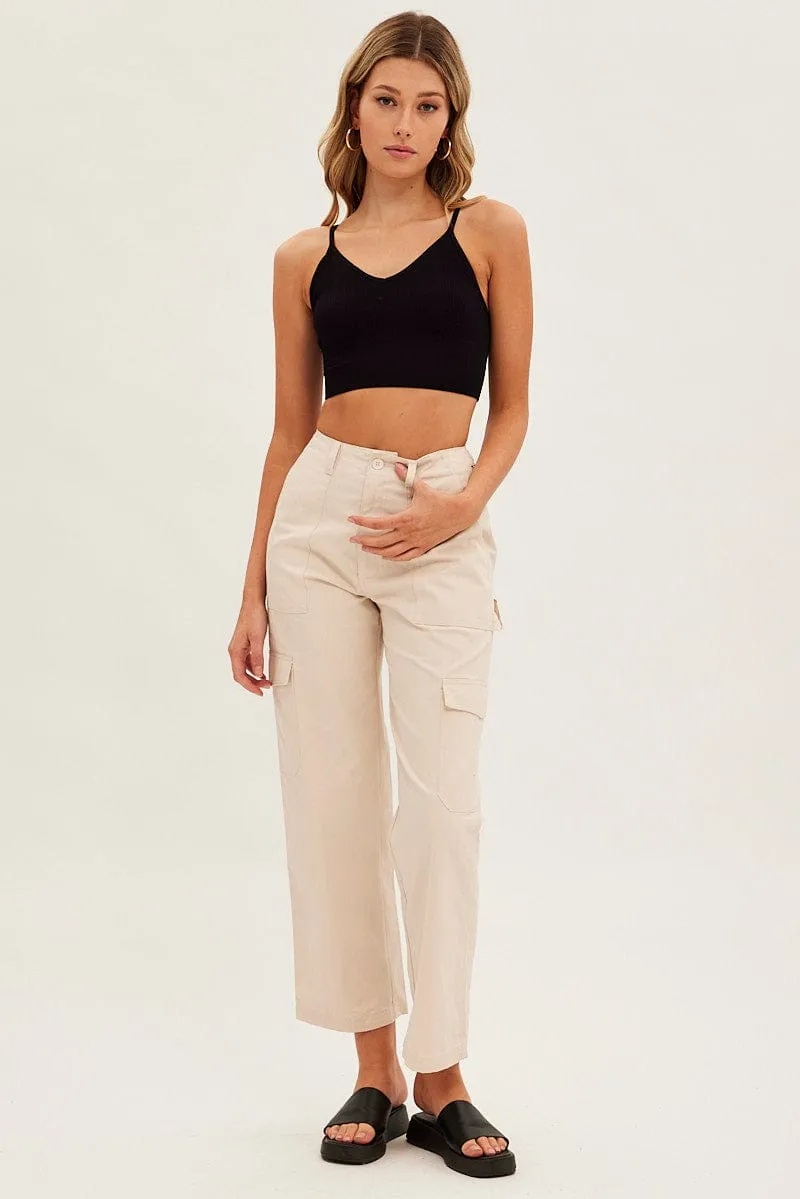 Beige Cargo Pants Mid Rise