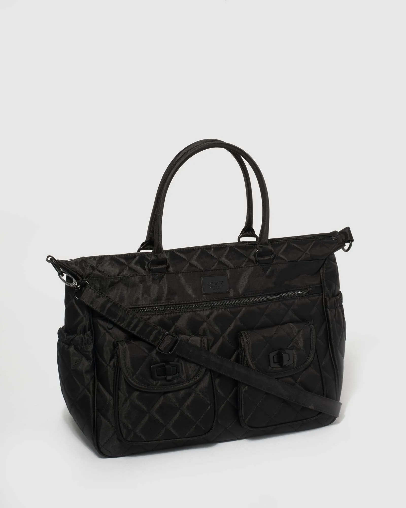 Black Quilted Baby Bag With Matte Black Hardware