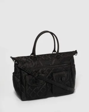 Black Quilted Baby Bag With Matte Black Hardware