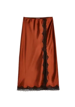 BROWN SATIN MIDI SKIRT