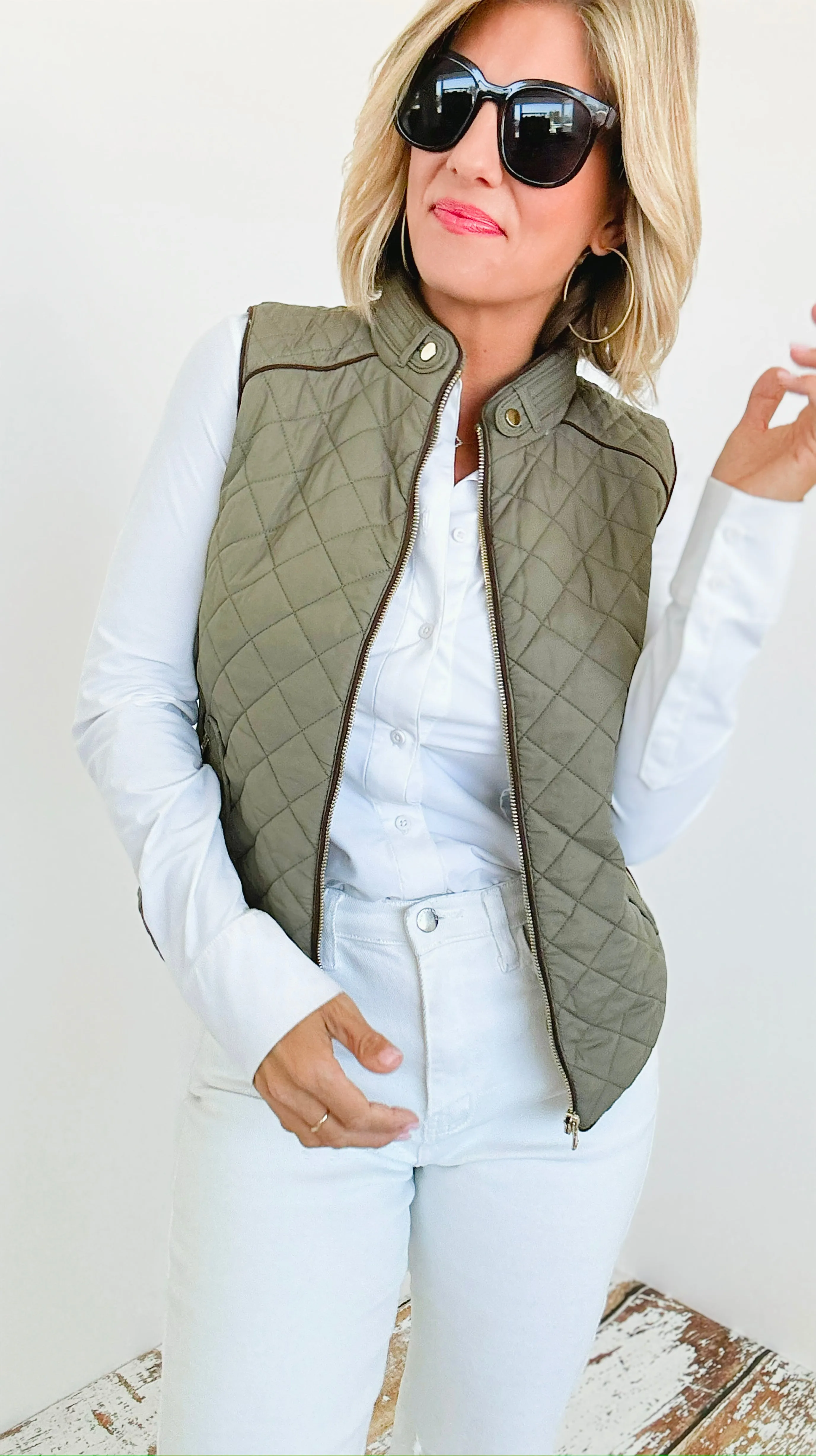 Chic Quilted Vest- Olive