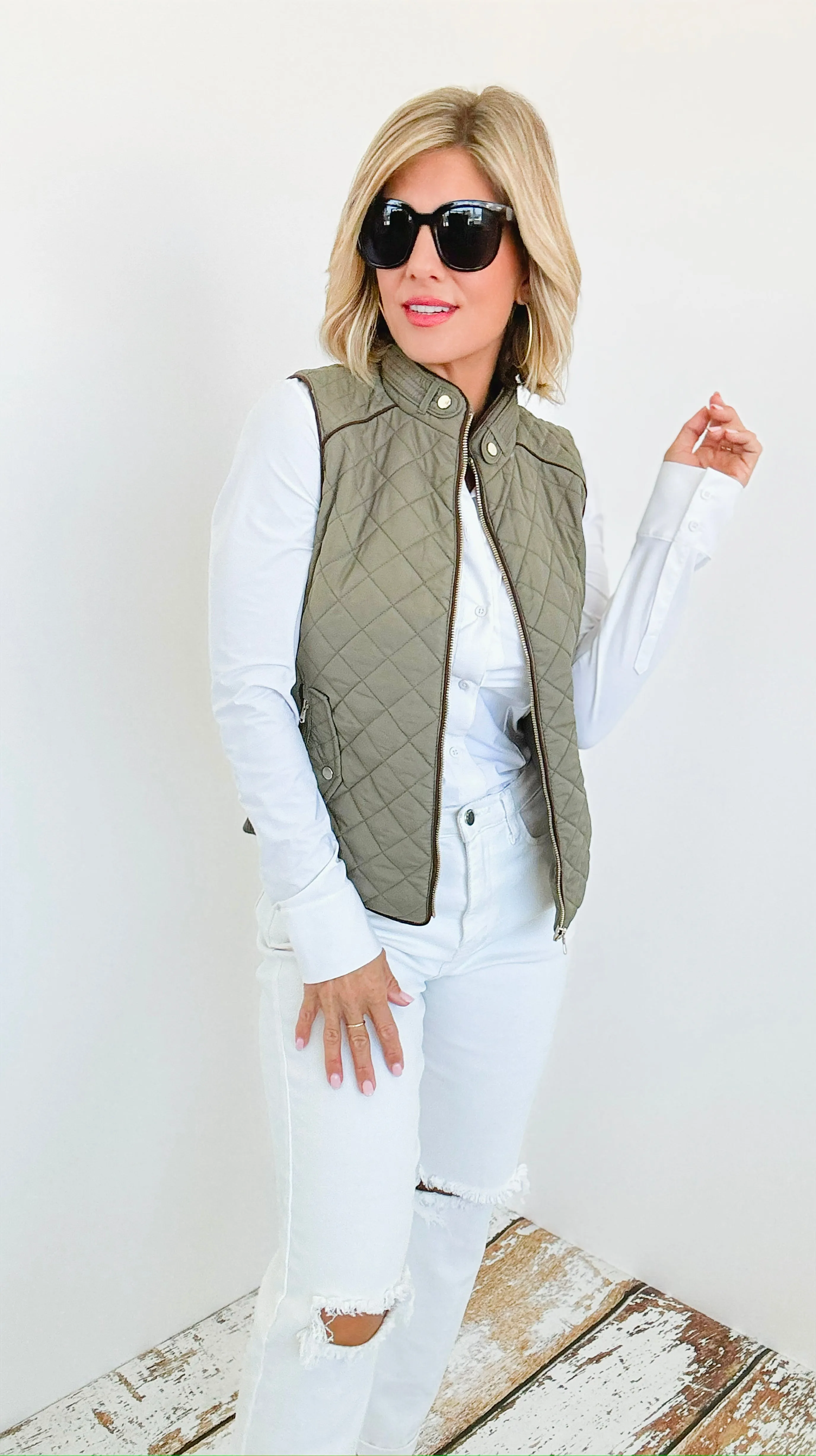 Chic Quilted Vest- Olive