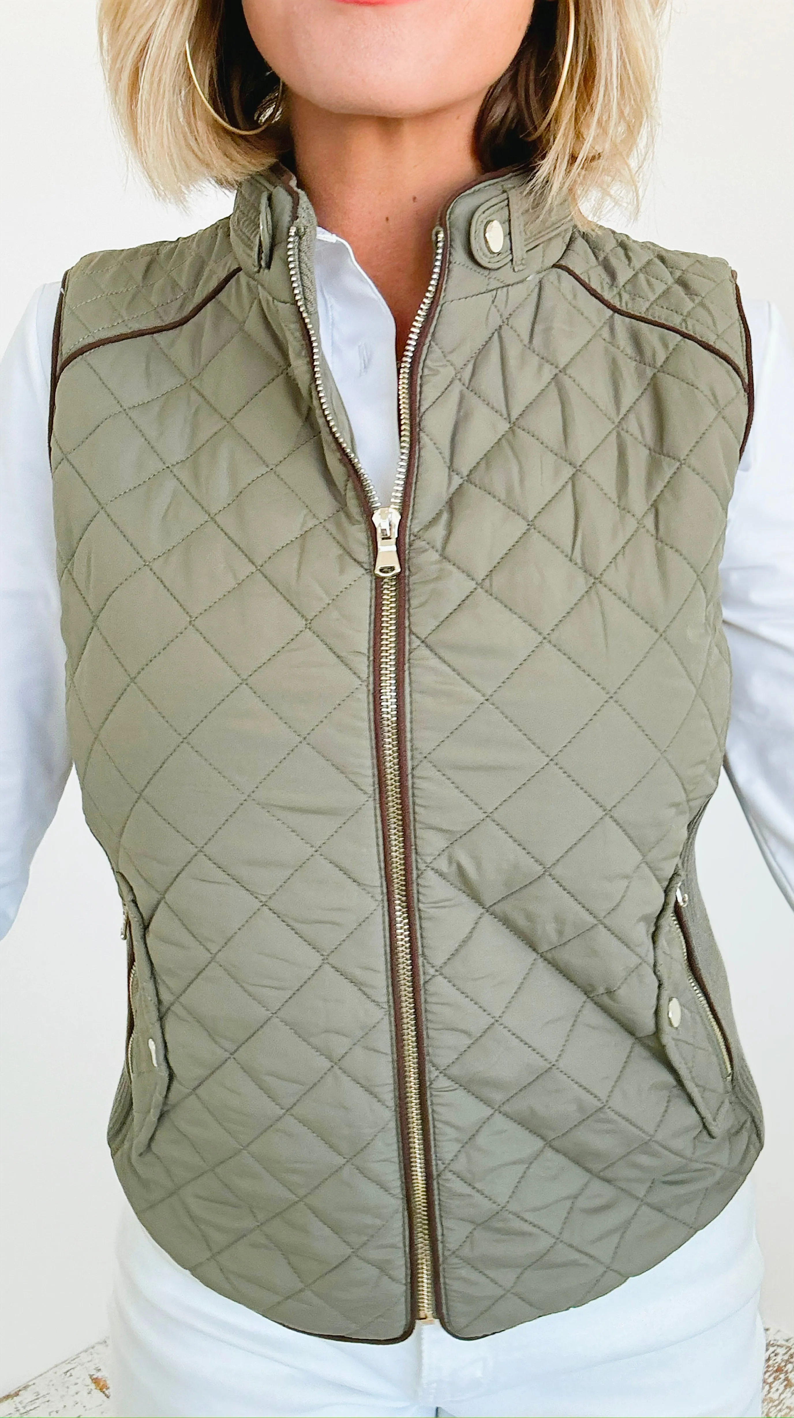 Chic Quilted Vest- Olive