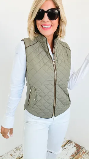 Chic Quilted Vest- Olive