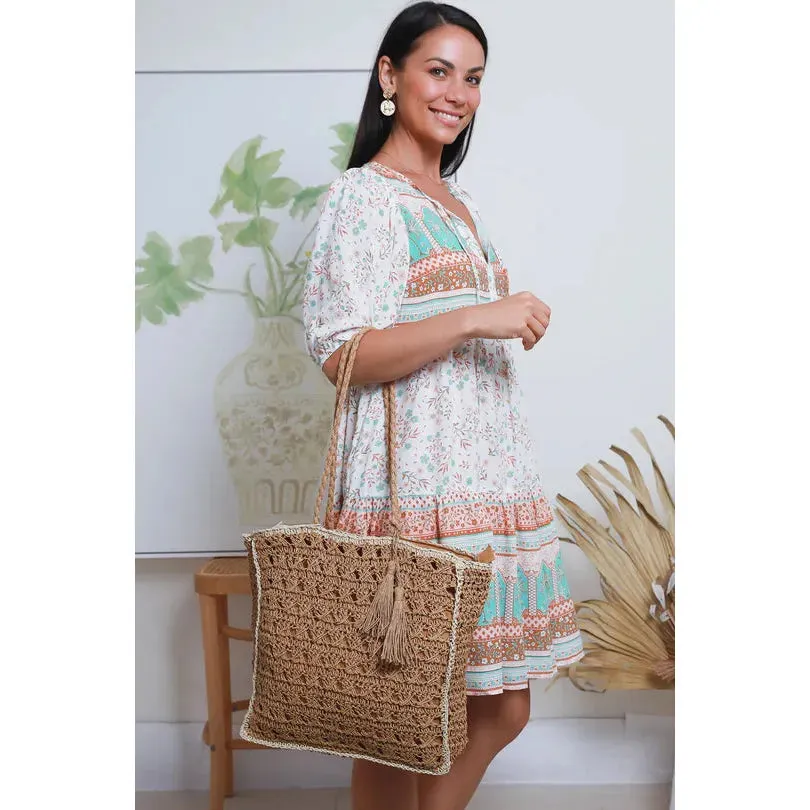 Classic Raffia Tote Bag - Caramel