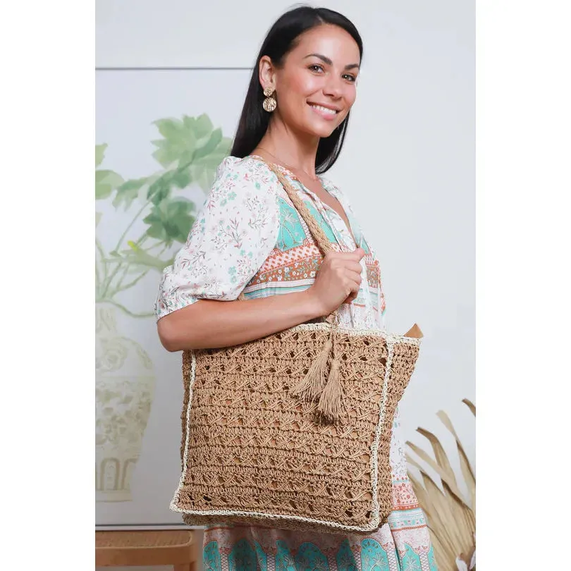 Classic Raffia Tote Bag - Caramel