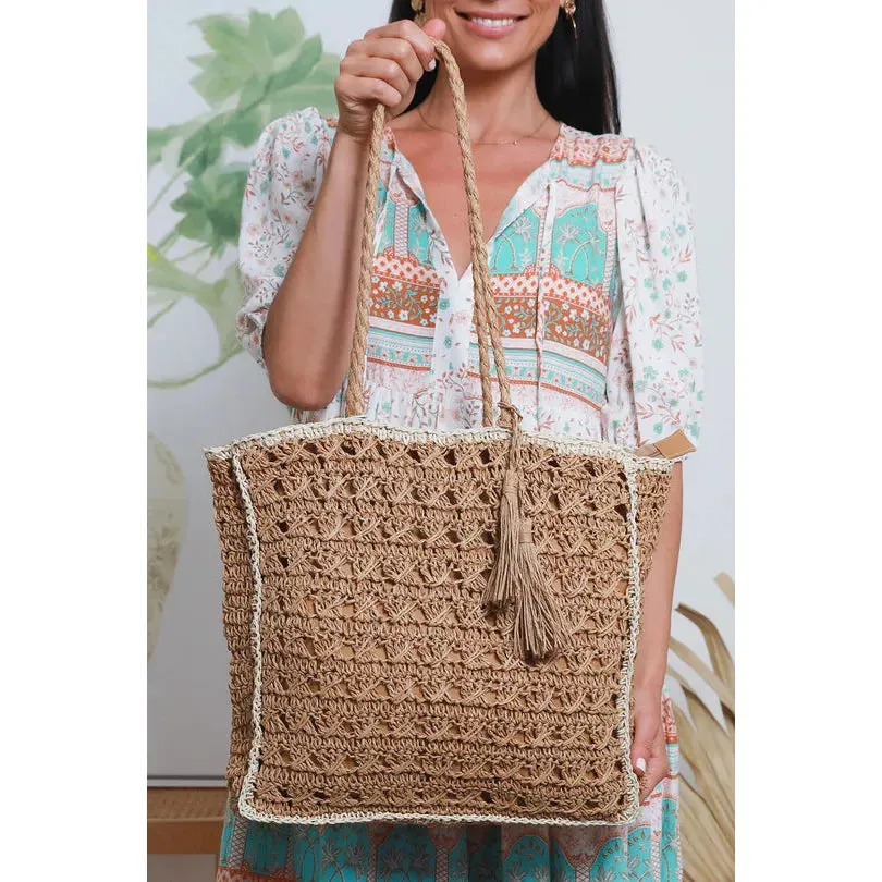 Classic Raffia Tote Bag - Caramel