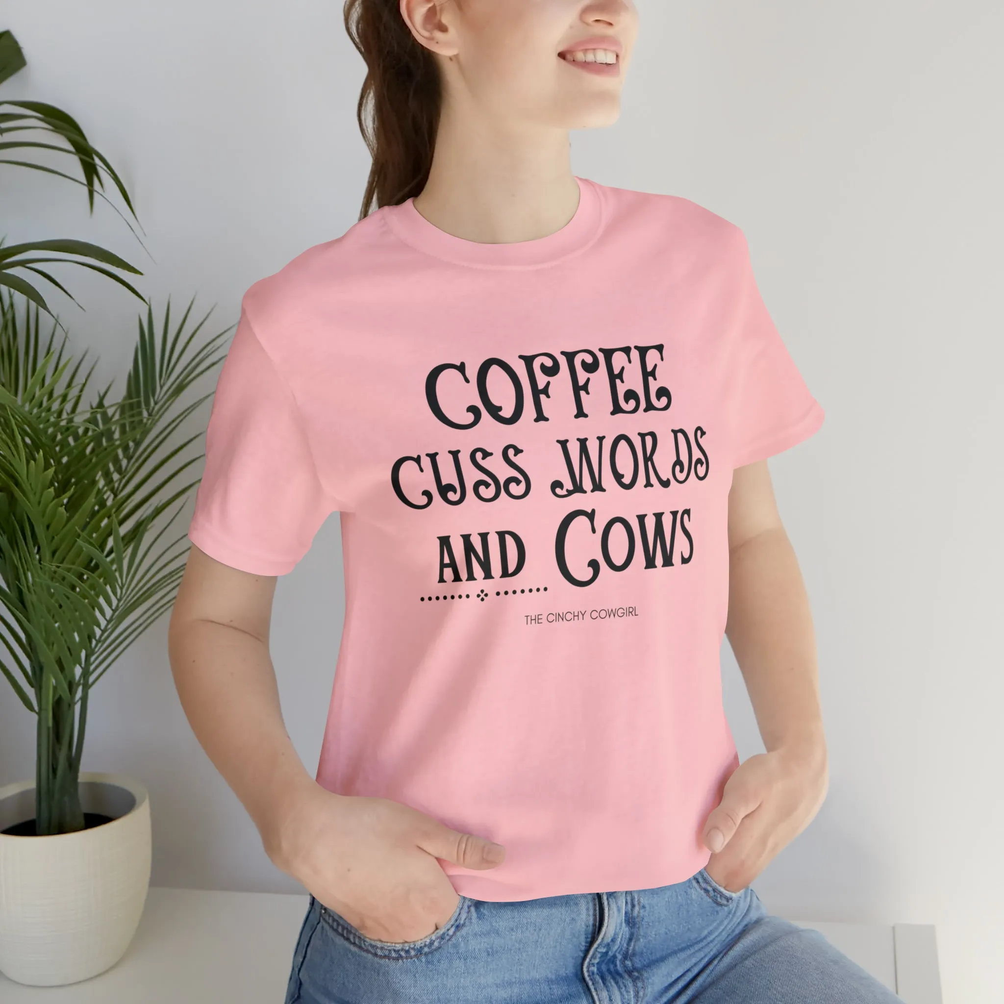 Coffee Cuss Words & Cows Short Sleeve Graphic Tee