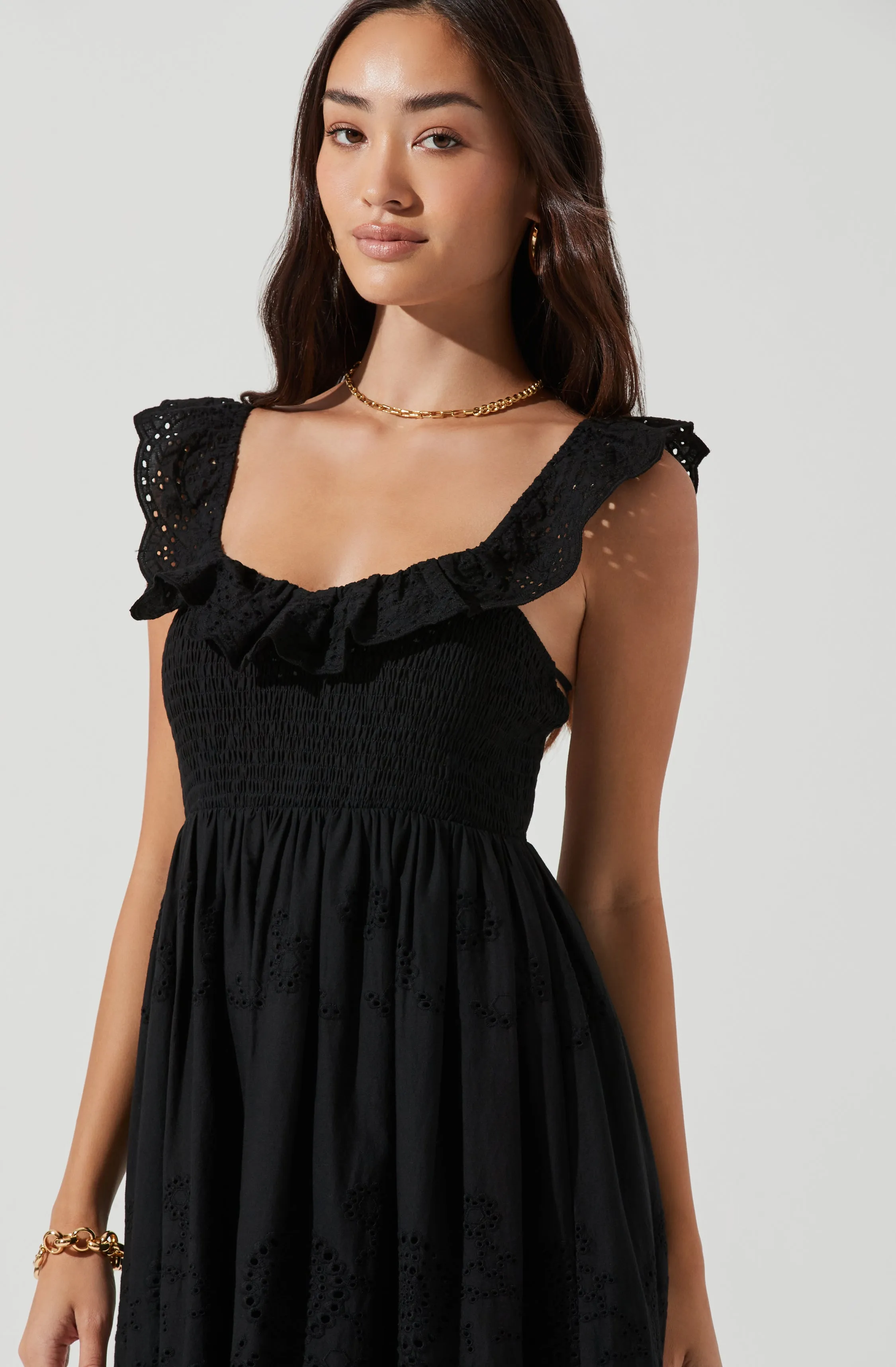 Cottage Eyelet Ruffle Midi Dress