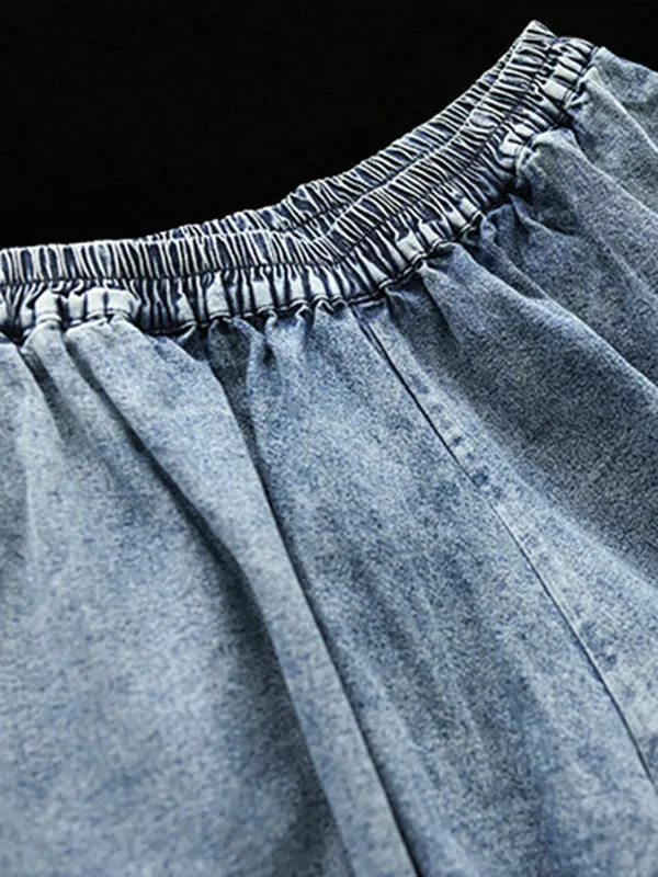 Cropped Loose Elasticity Pleated Jean Pants Bottoms