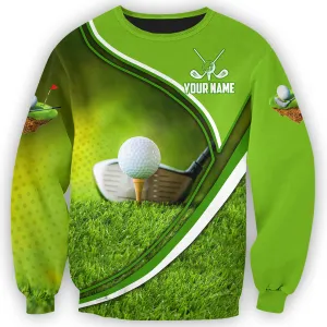 Custom Name Golf Green 3D All Over Printed Unisex Sweatshirt Zip Hoodie, Christmas Shirt for Golfer