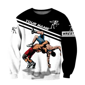 Customized Name Wrestling Black and White Shirts Leather 3D Sweatshirt Zip Hoodie Christmas Shirt