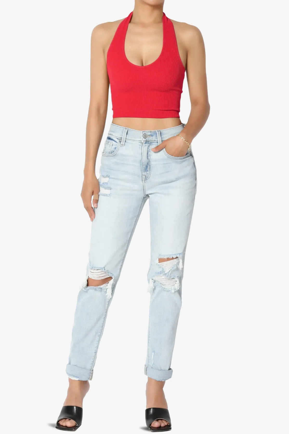 Daliyah Ribbed Seamless Halter Crop Tank Top