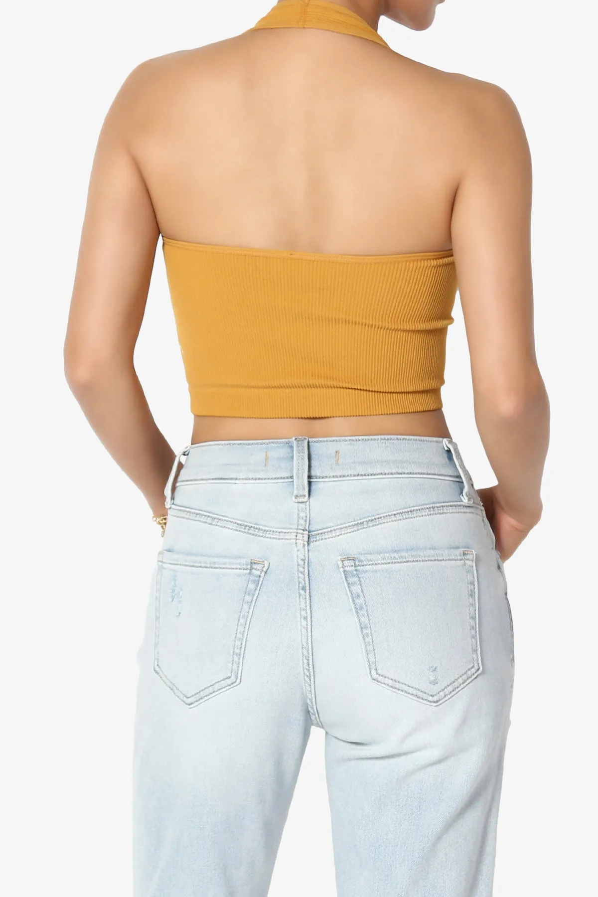 Daliyah Ribbed Seamless Halter Crop Tank Top