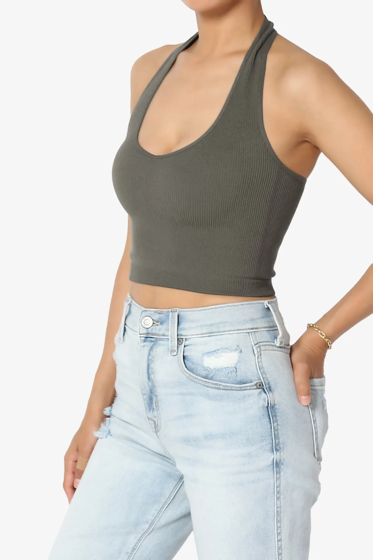 Daliyah Ribbed Seamless Halter Crop Tank Top