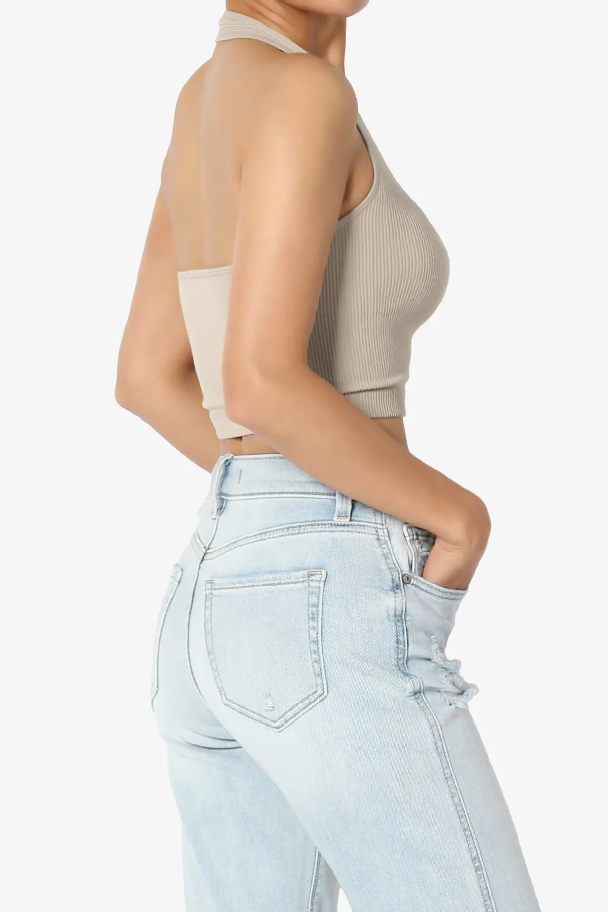 Daliyah Ribbed Seamless Halter Crop Tank Top