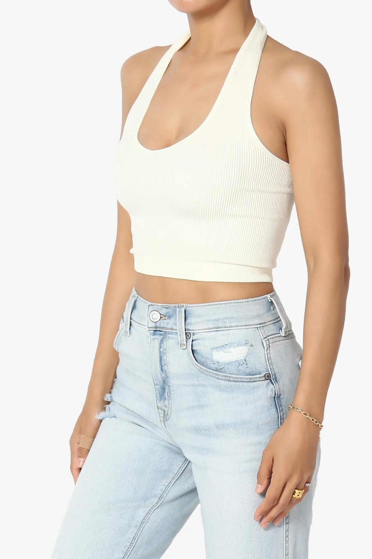 Daliyah Ribbed Seamless Halter Crop Tank Top