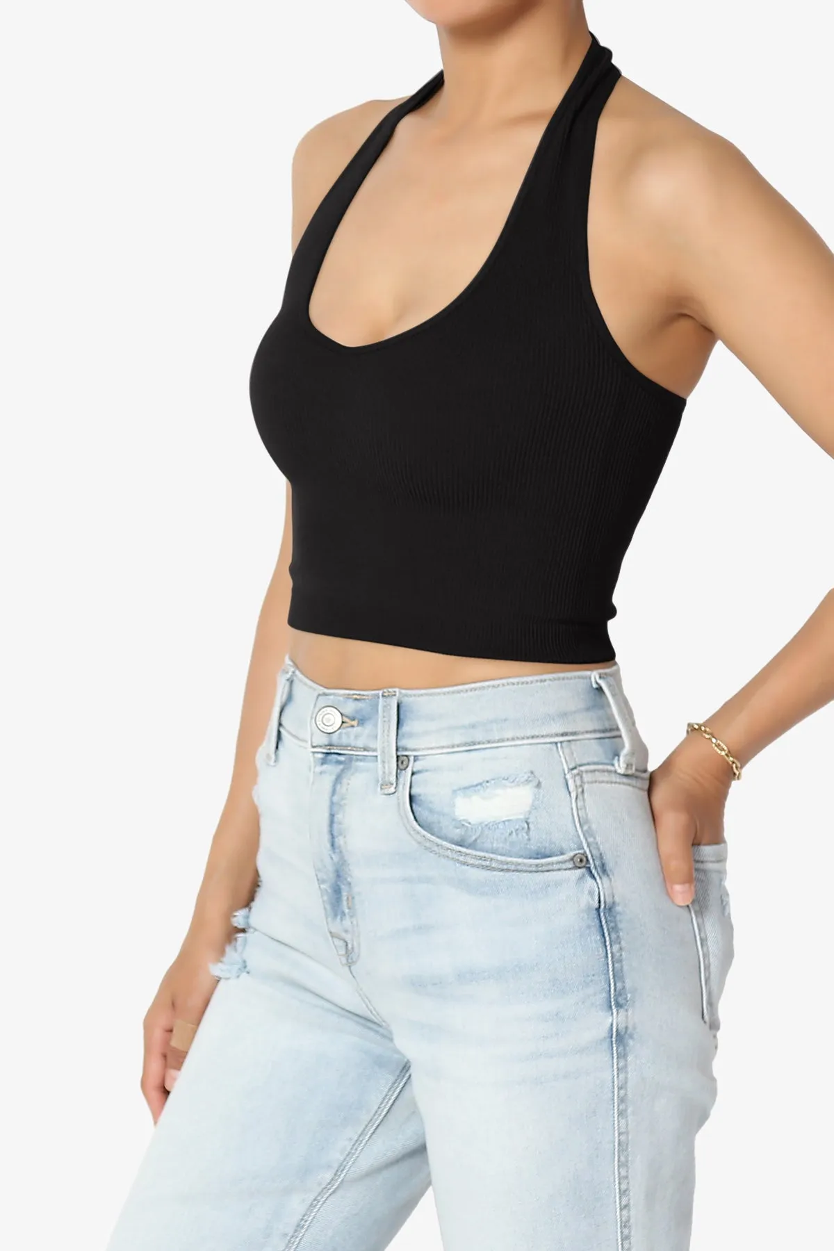 Daliyah Ribbed Seamless Halter Crop Tank Top