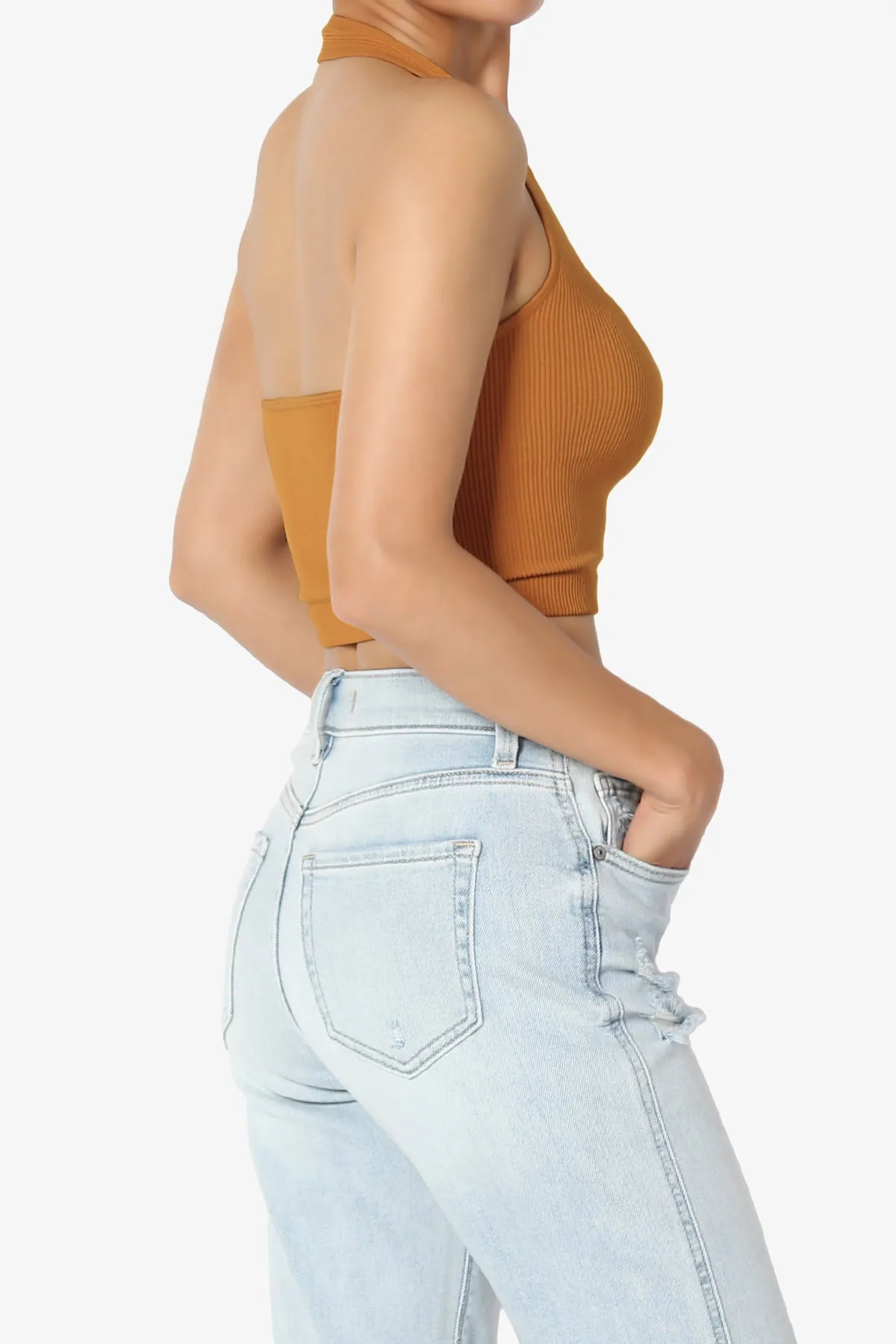 Daliyah Ribbed Seamless Halter Crop Tank Top