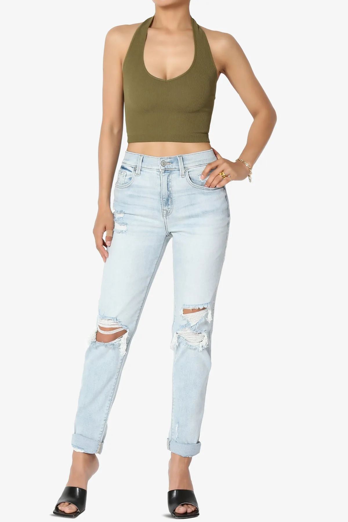 Daliyah Ribbed Seamless Halter Crop Tank Top