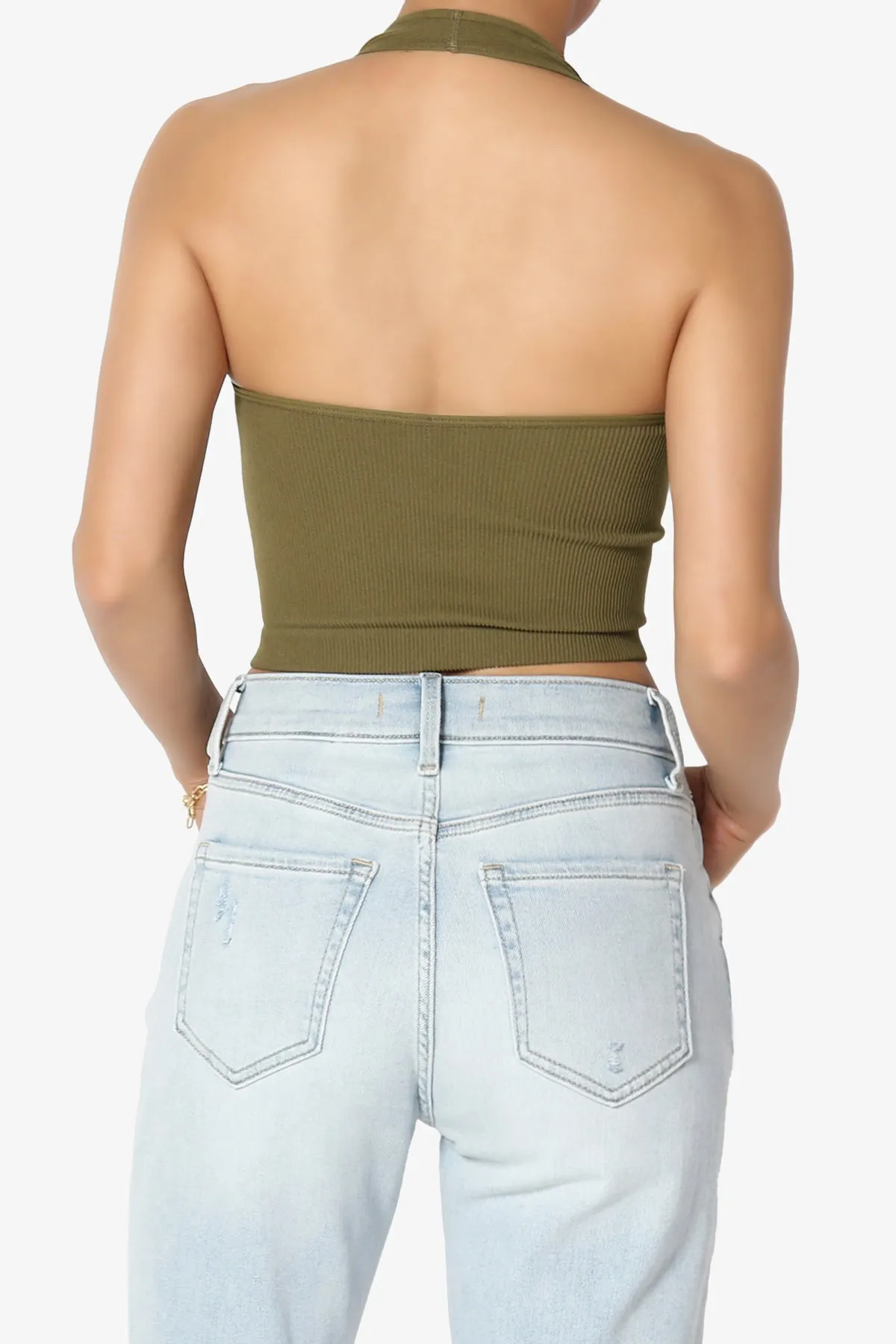 Daliyah Ribbed Seamless Halter Crop Tank Top