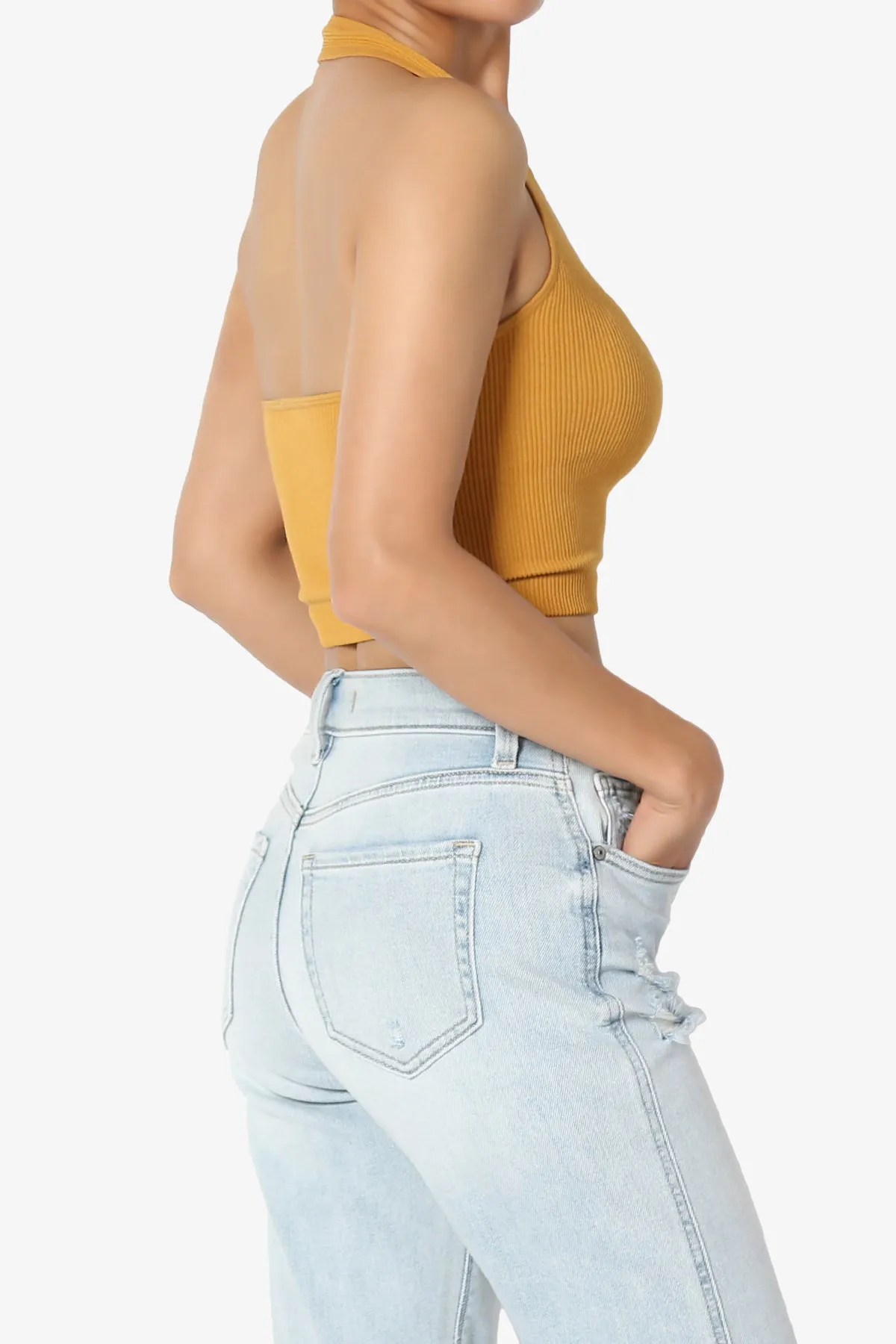 Daliyah Ribbed Seamless Halter Crop Tank Top