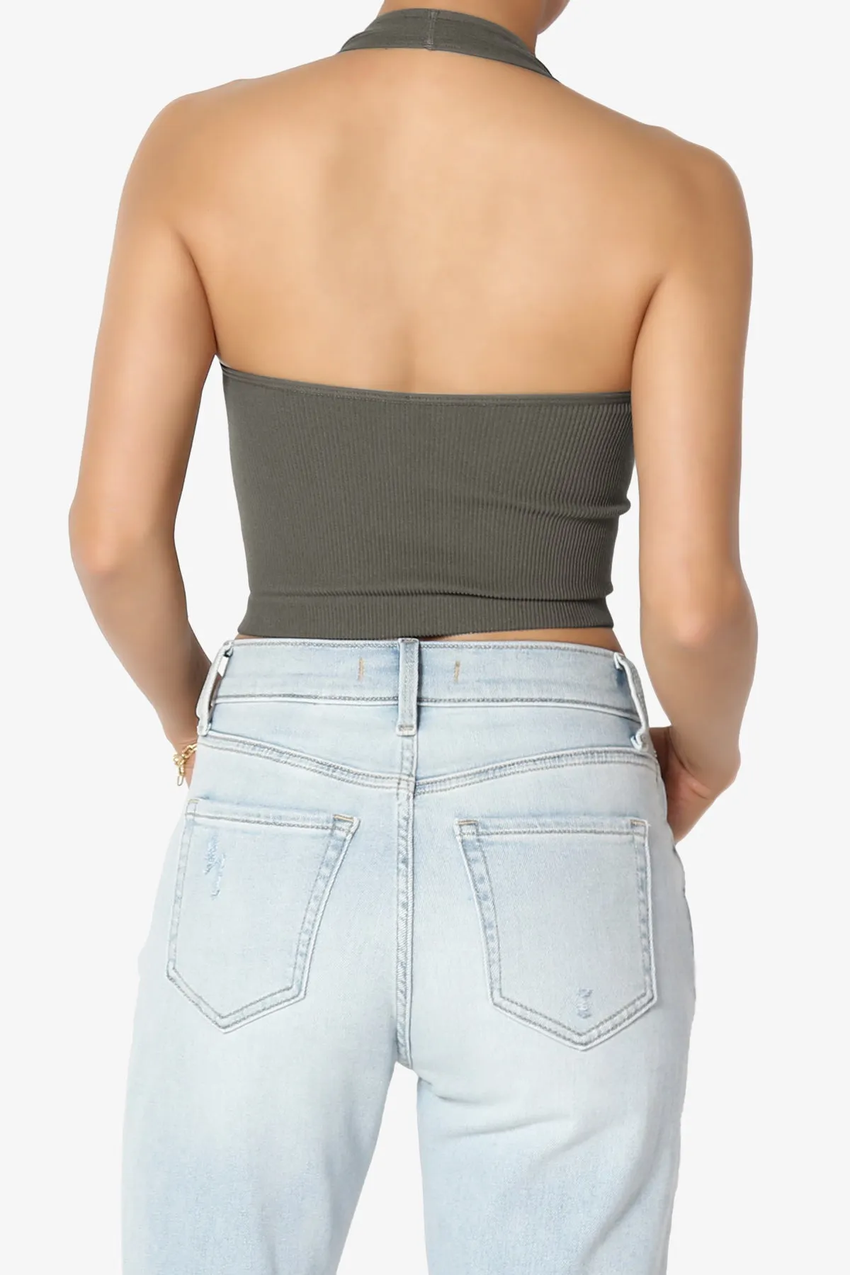 Daliyah Ribbed Seamless Halter Crop Tank Top