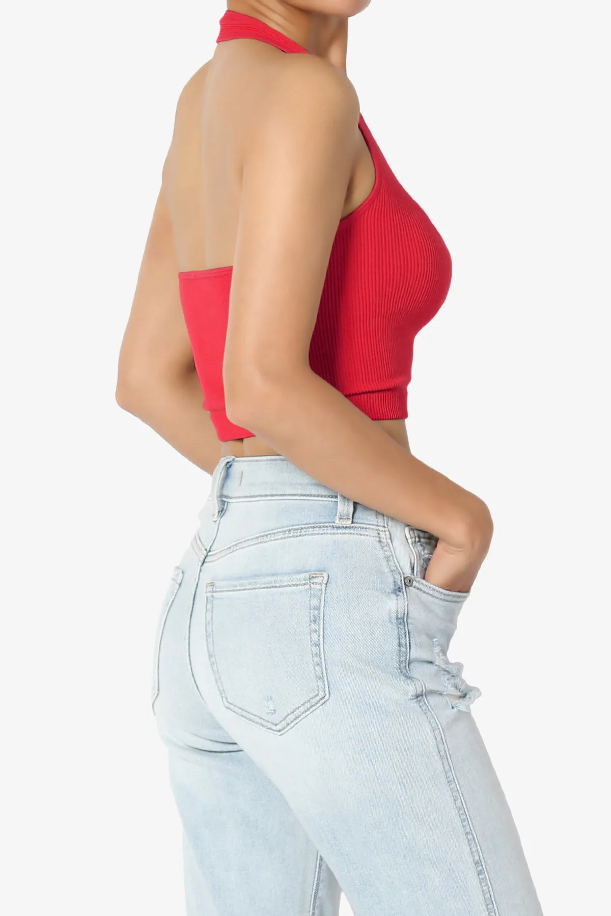 Daliyah Ribbed Seamless Halter Crop Tank Top