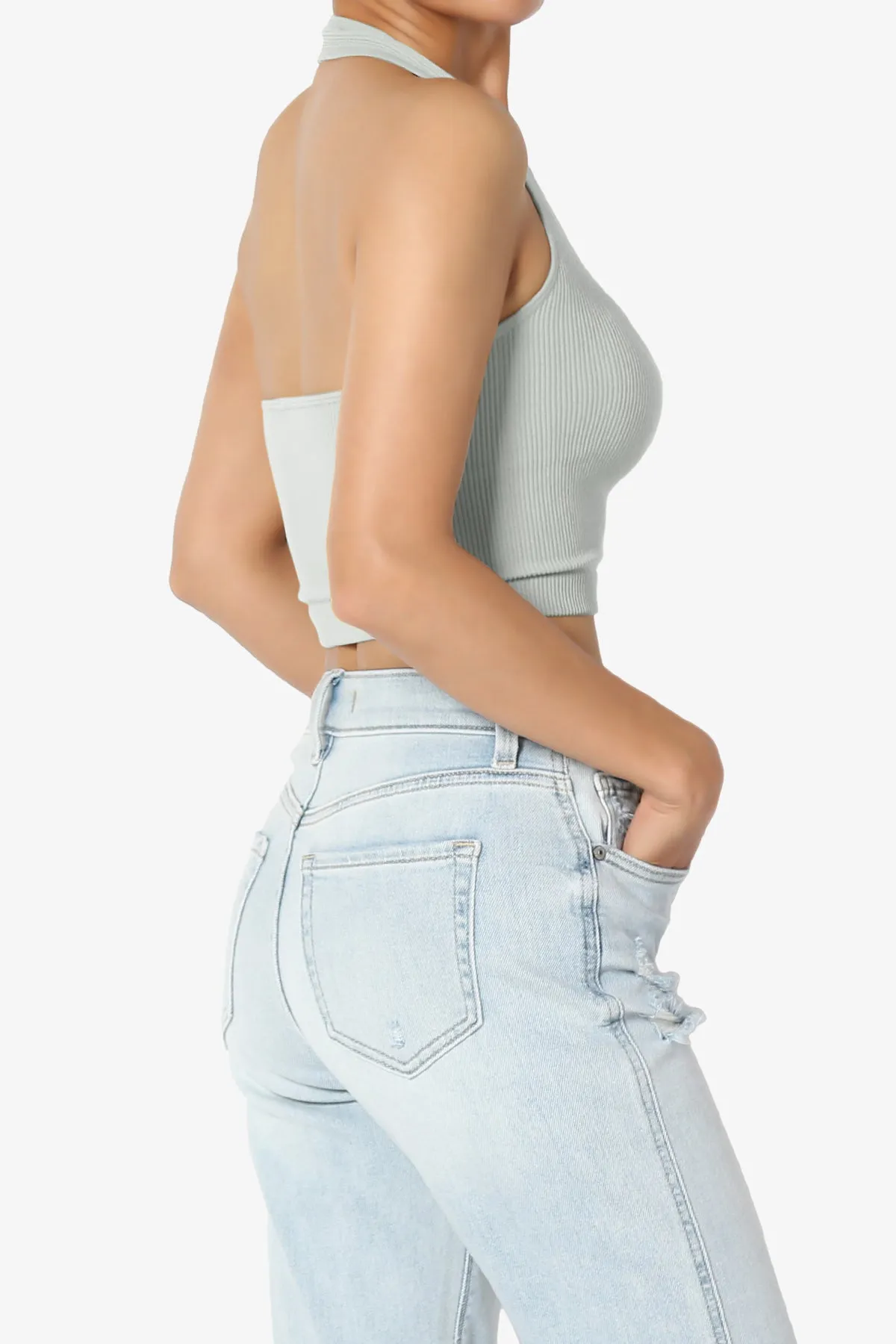 Daliyah Ribbed Seamless Halter Crop Tank Top