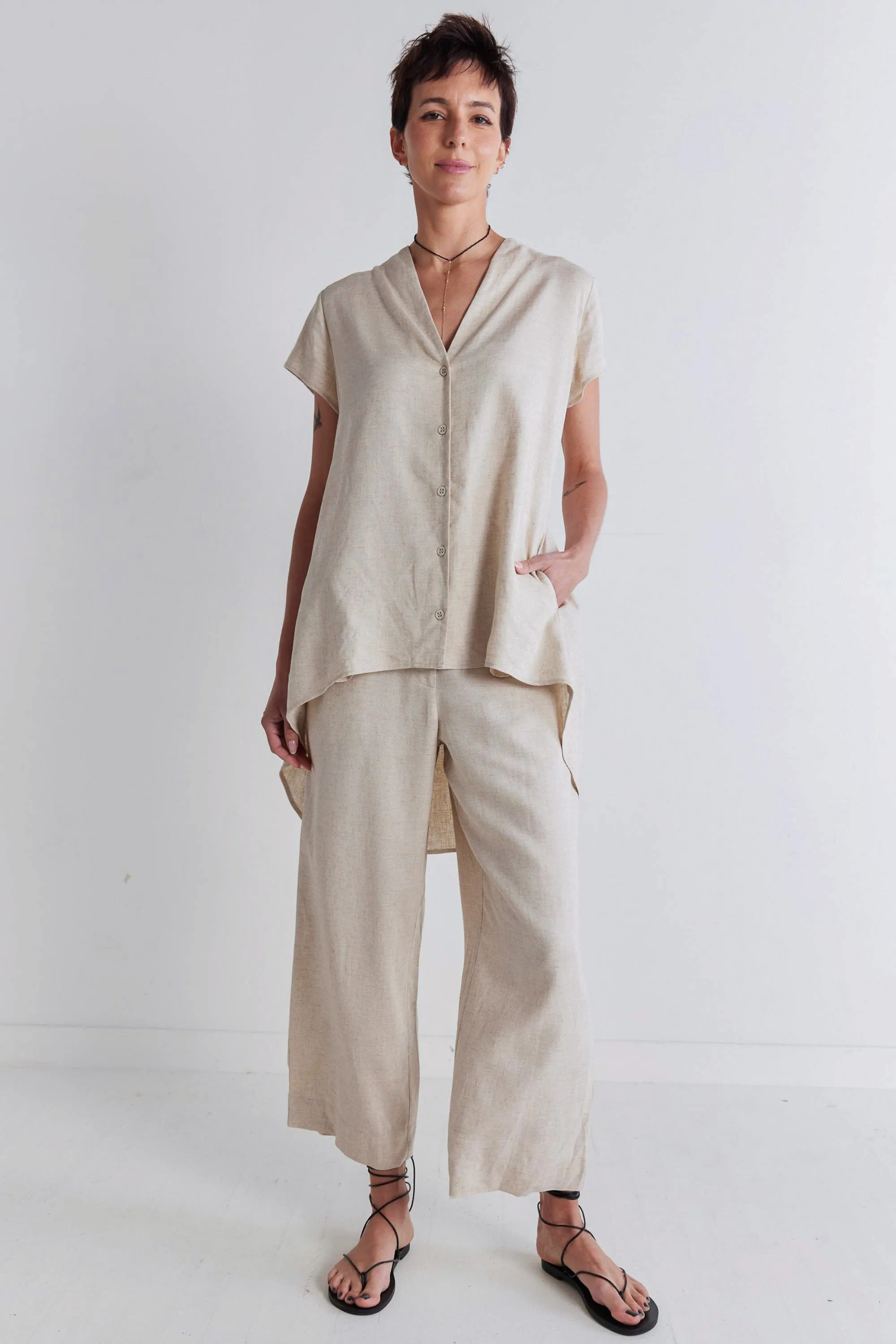 Daylight Linen High Low Blouse