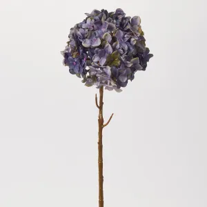 Dried Look Dark Purple & Gold Silk Hydrangea Bloom Spray Single Long Stem - 21"