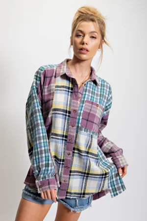 Easel Plaid Button Down Shirt Shacket