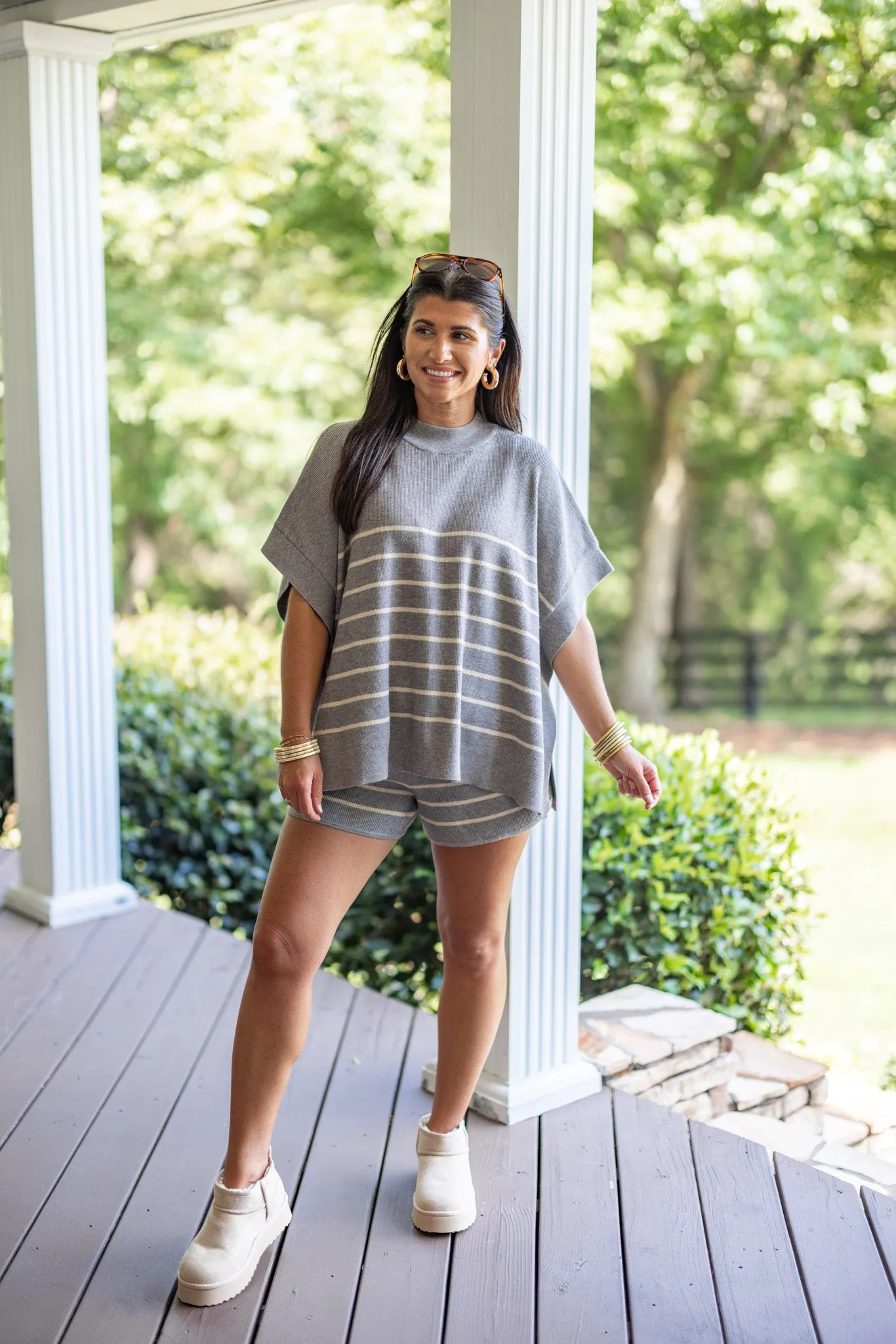 Everyday Chic Grey Striped Shorts