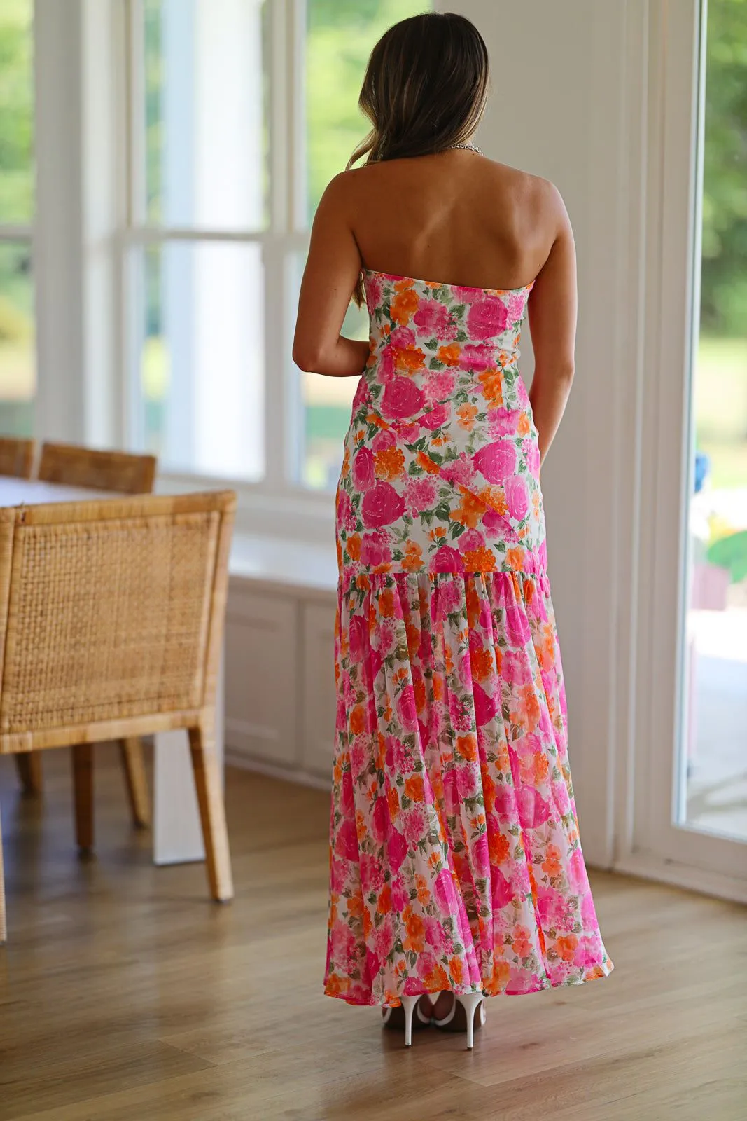 Exceptional Sighting Maxi Gown Dress - Pink, Orange and White