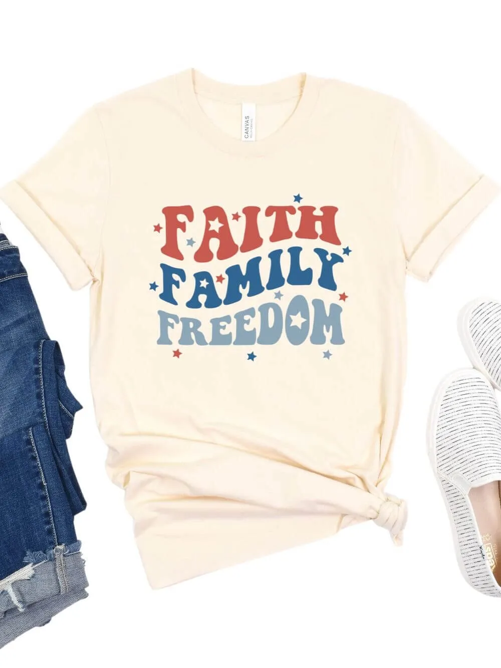 Faith Family Freedom Patriotic 4th of July Patriotic Graphic T-Shirt