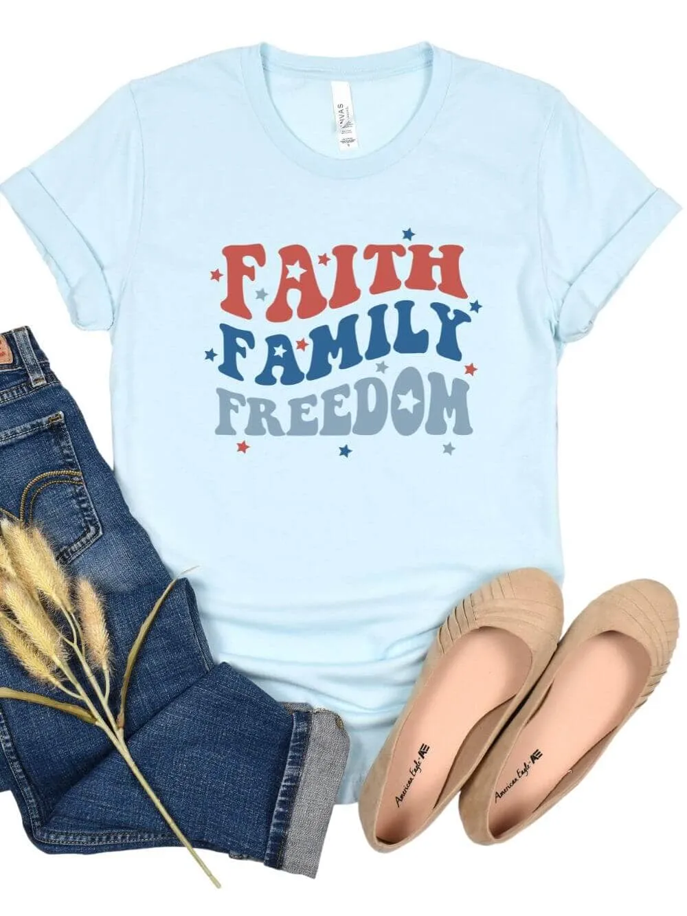 Faith Family Freedom Patriotic 4th of July Patriotic Graphic T-Shirt