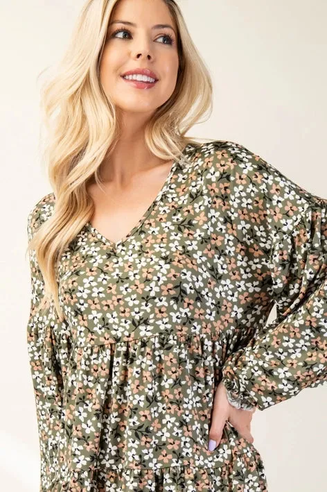 Floral Tiered V-Neck Top