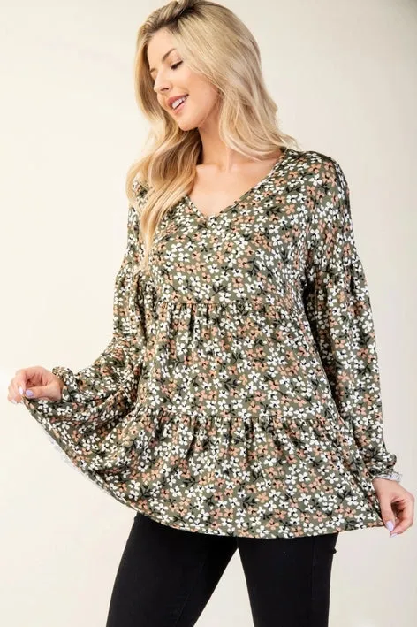 Floral Tiered V-Neck Top