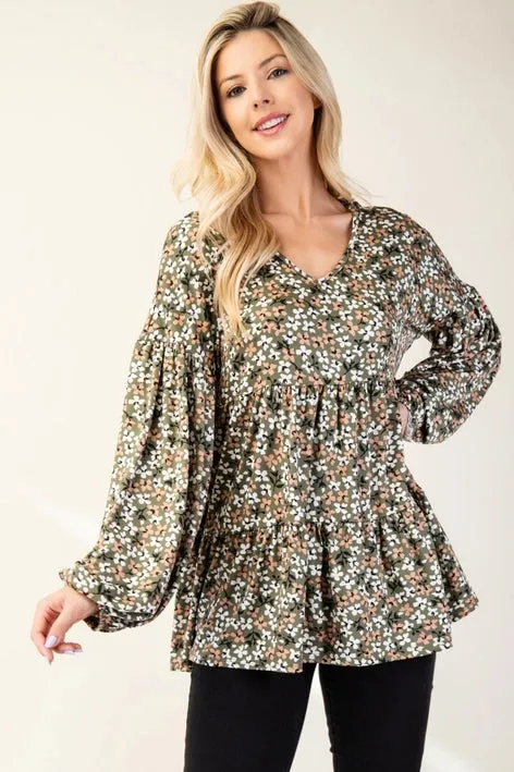 Floral Tiered V-Neck Top