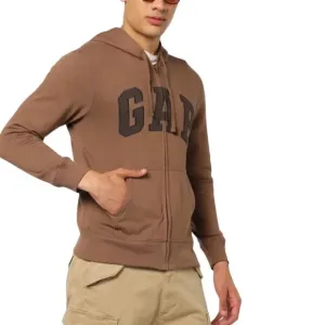 Gap Logo Zip Hoodie Brown Cotton Fleece