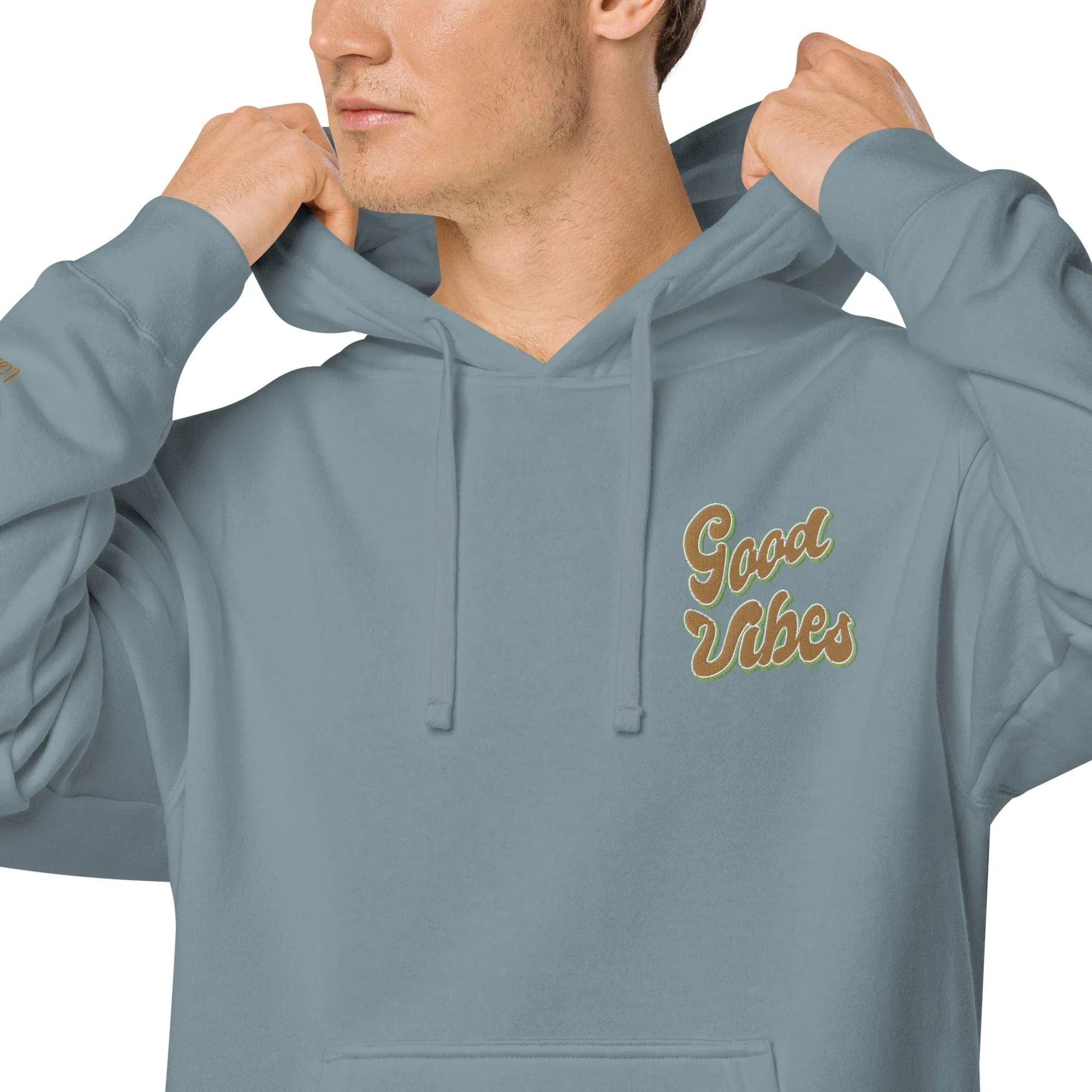 Good Vibes Retro Design Unisex Pigment-Dyed Hoodie