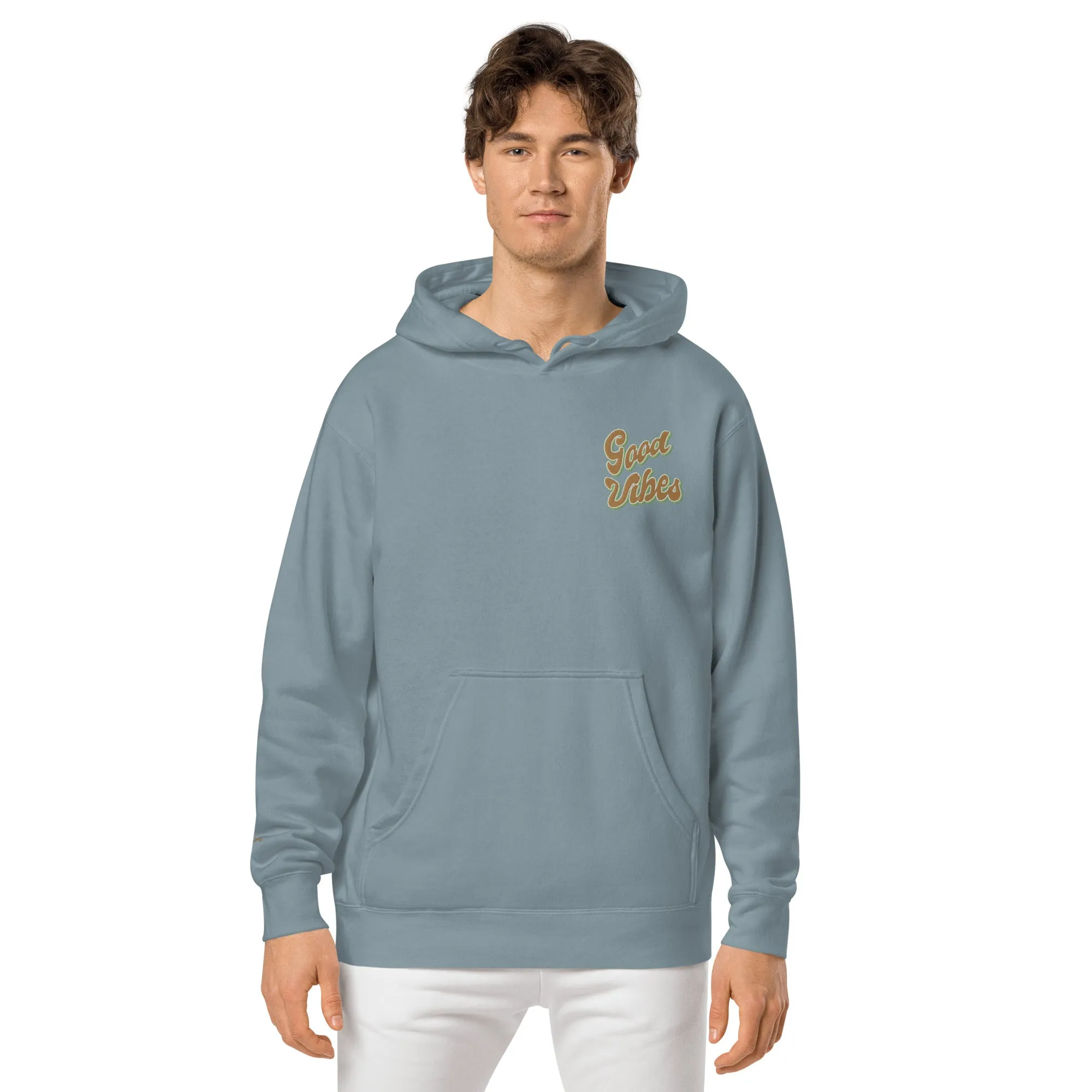 Good Vibes Retro Design Unisex Pigment-Dyed Hoodie